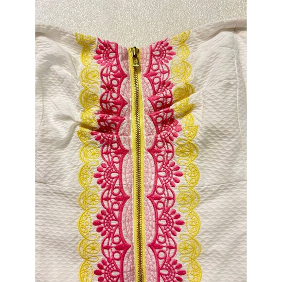 Lilly Pulitzer Wesley White Zip It Panel Embroidery Strapless Dress 6 8 - Picture 5 of 8